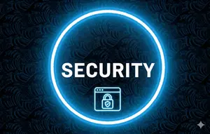Icône de sécurité informatique avec cercle néon bleu et symbole de cadenas, représentant la protection web par IA et la sécurité des données.