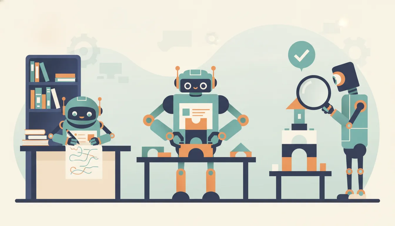 When My Article Generator Broke 91 Pages: The Story of a Repair A three-station workshop with a writer robot, an assembler and an inspector