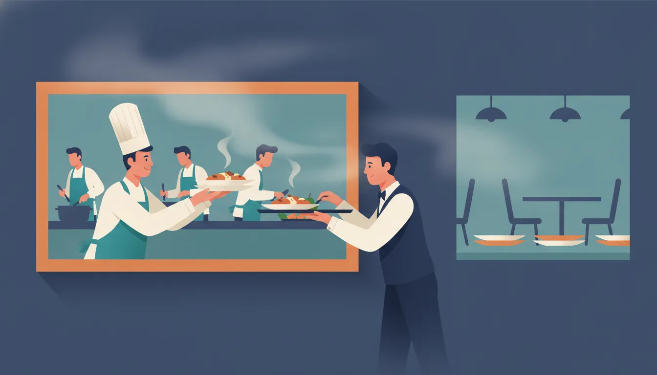 When My Article Generator Broke 91 Pages: The Story of a Repair A restaurant kitchen where a cook hands dishes to a waiter and nobody tastes anything