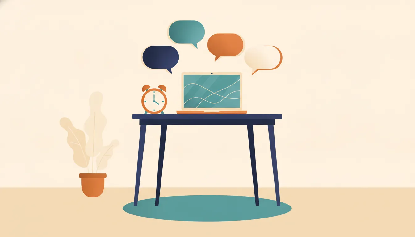 When My Article Generator Broke 91 Pages: The Story of a Repair A small agency office with a laptop, an alarm clock and four empty speech bubbles