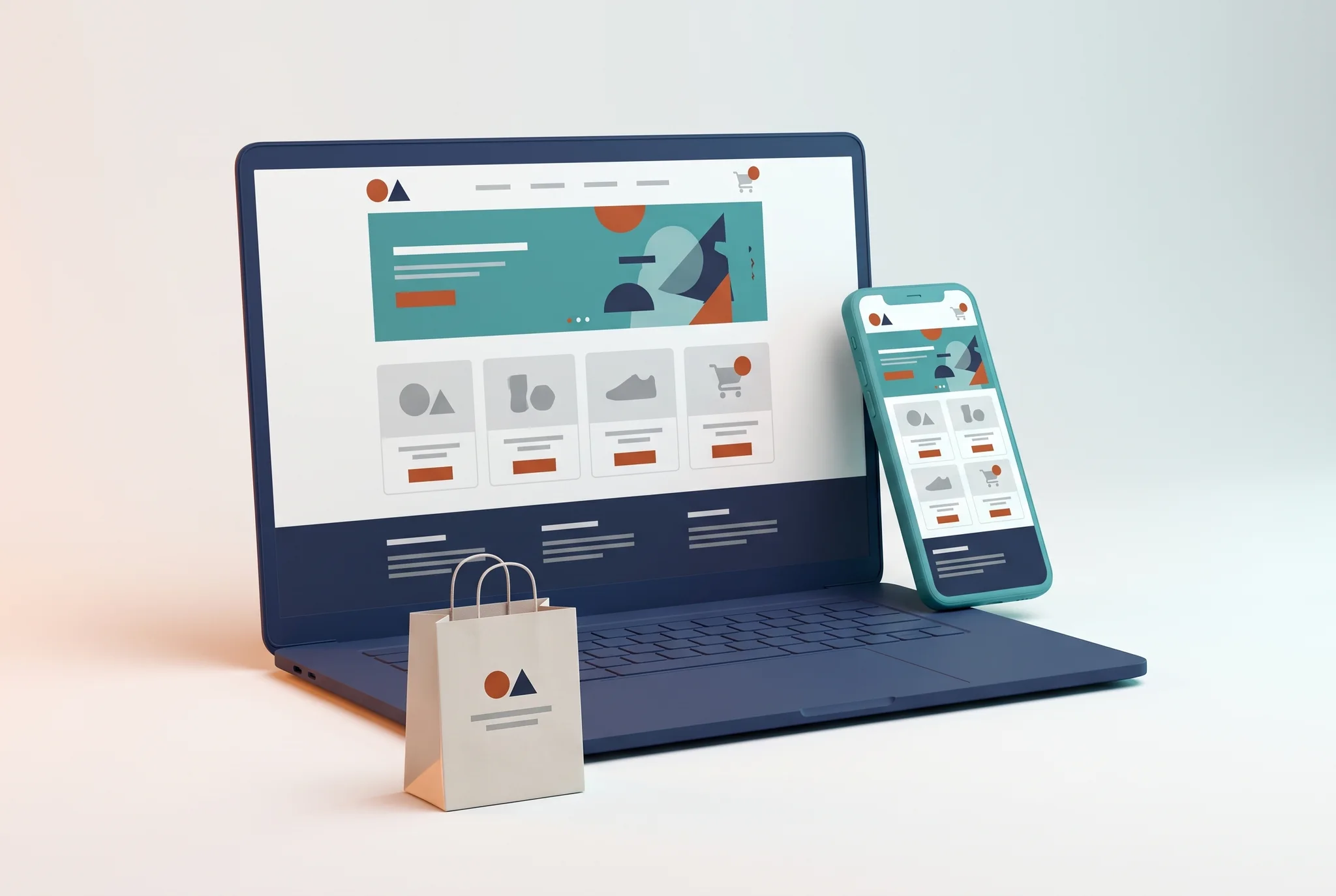 Importazione prodotti (100) Design di sito e-commerce su misura con griglia prodotti su laptop e smartphone