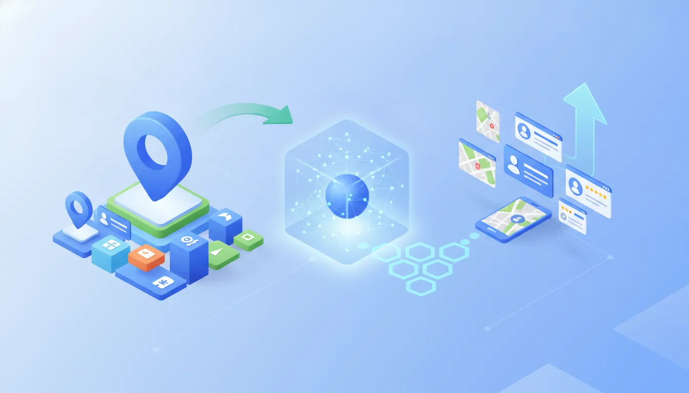 Perfil de empresa de Google: guía para principiantes para ganar visibilidad local Pantalla de móvil con la ficha de un negocio local con fotos, horario y reseñas