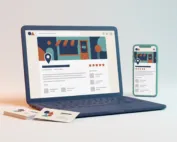 Google+ Cover Google Business Profile cover and visuals: branded listing shown on laptop and phone
