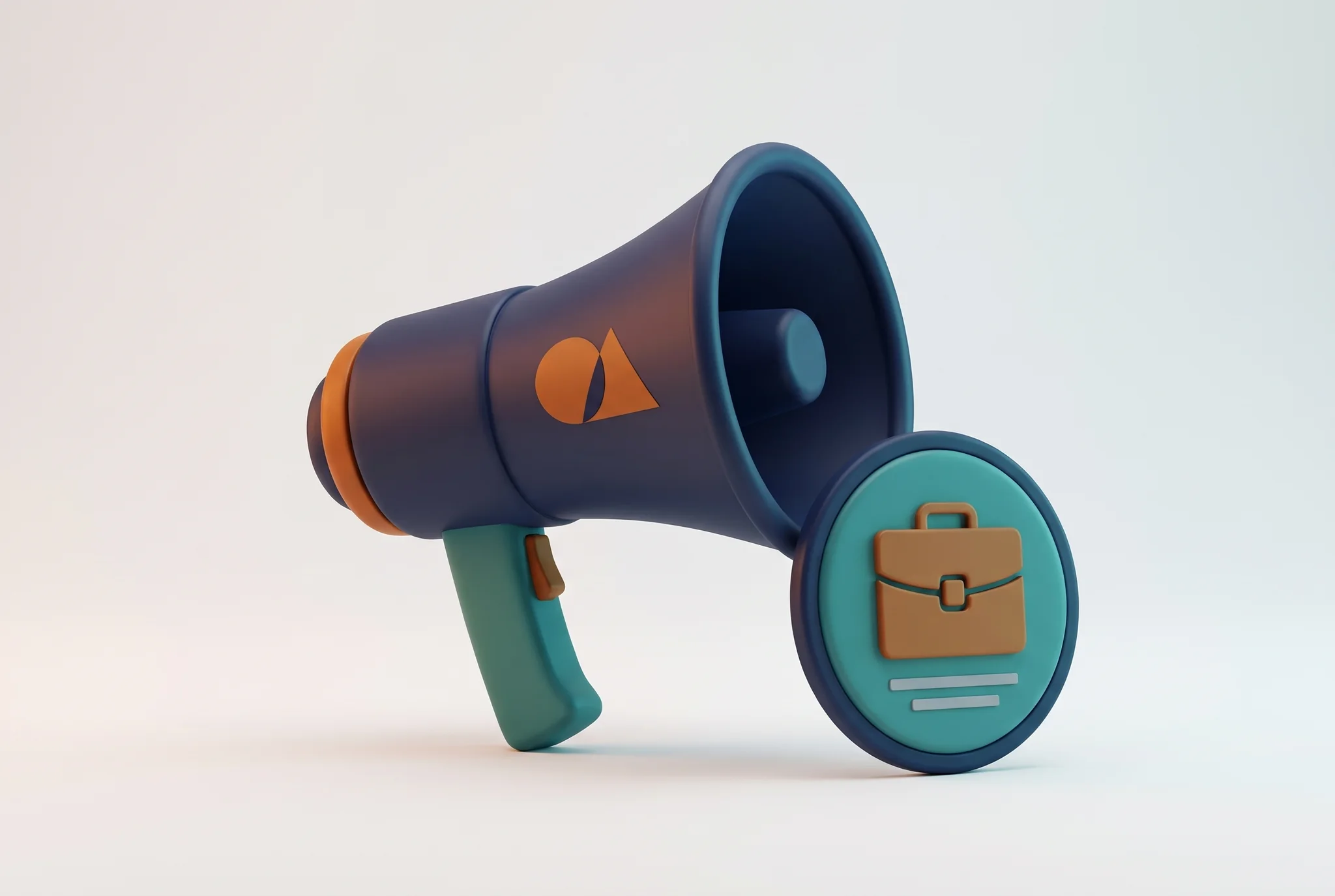 LinkedIn ads campaign setup Campagne pubblicitarie LinkedIn: megafono e badge valigetta