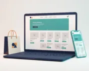 Shop Website Online shop website design with product grid on laptop and smartphone