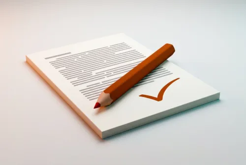 Relecture et correction : feuille corrigée avec crayon rouge