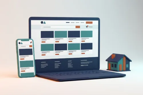 Sitio web inmobiliario y de comercio electrónico en portátil y móvil