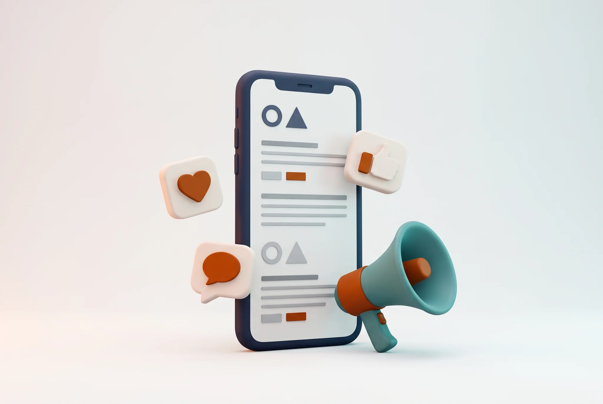 Social launch kit Social media marketing: smartphone con like e commenti