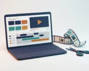 Video Edition Video editing service: editing timeline and preview on laptop