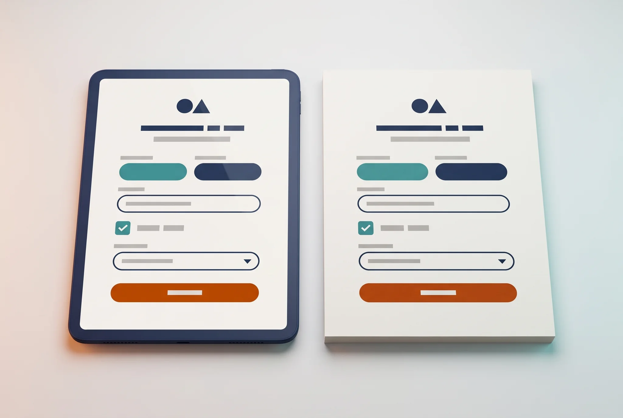 Advanced form Design di modulo web: modulo online con campi e pulsante di invio su tablet
