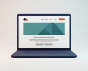 Website header design: branded navigation bar and hero banner on screen