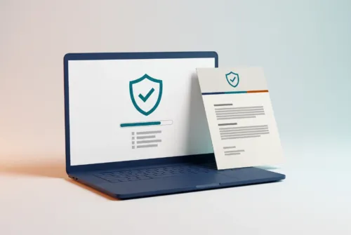 Seguridad web Pro: panel con escudo e informe de análisis de malware